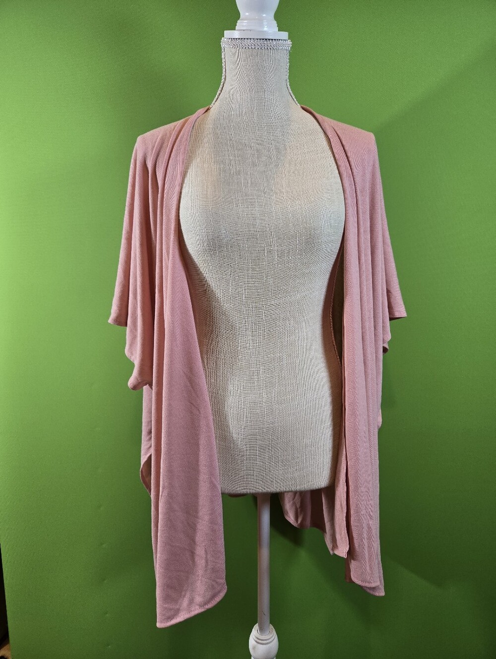 Women’s One Size Top Pink Lace Open Front Knit Cardigan Kimono